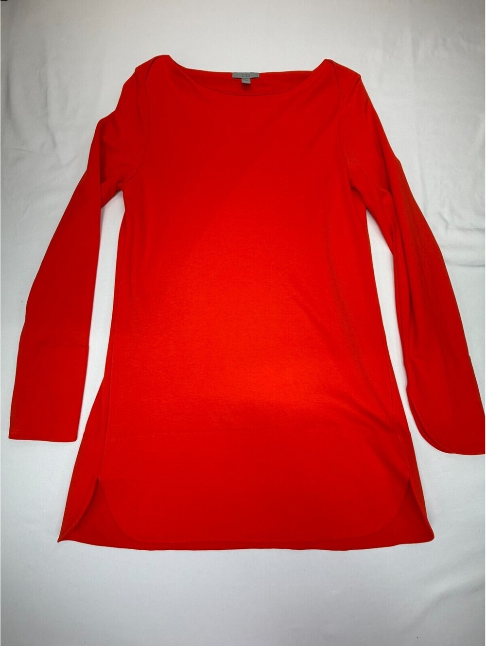 COS Women’s T Shirt Tunic Long Sleeve Boat Neck Solid Pullover Knit Size XS Red